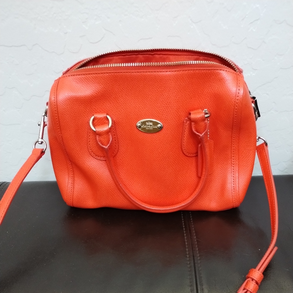 Coach F33329 Crossgrain Leather Mini Bennett Satchel Crossbody Orange